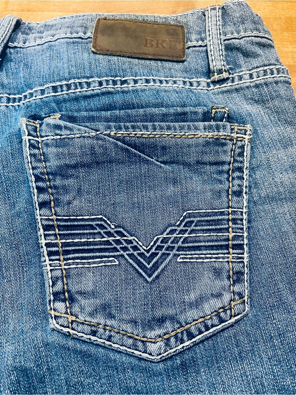 BKE Men's Bootcut Jeans in Blue with Contrast Stitching